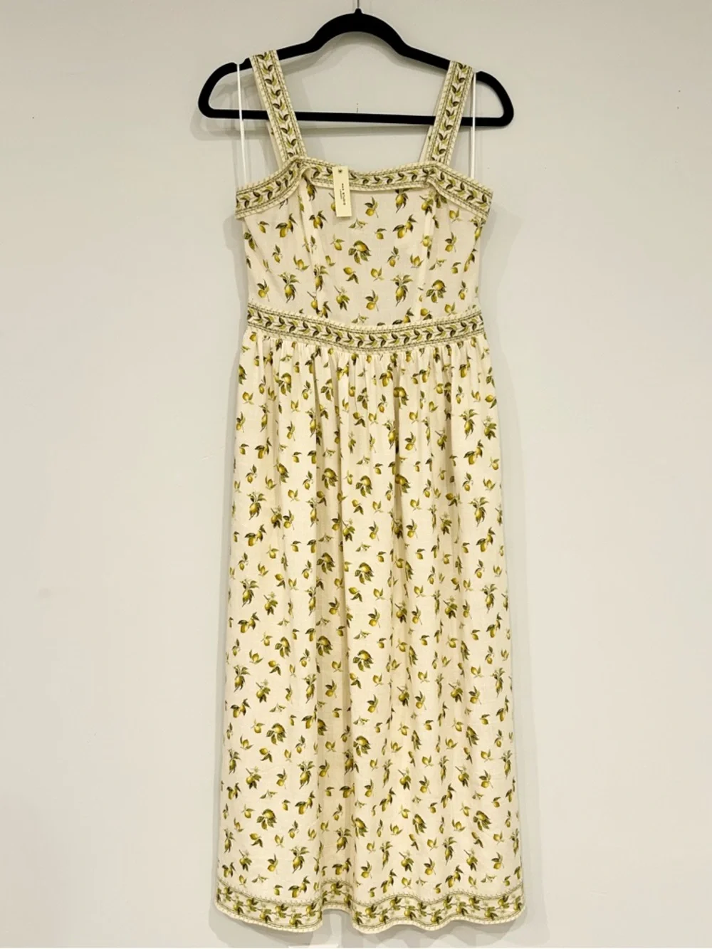 NWT Max Studio Cream Midi Dress with Lemon Details and Green Floral Trim Small - Picture 2 of 8
